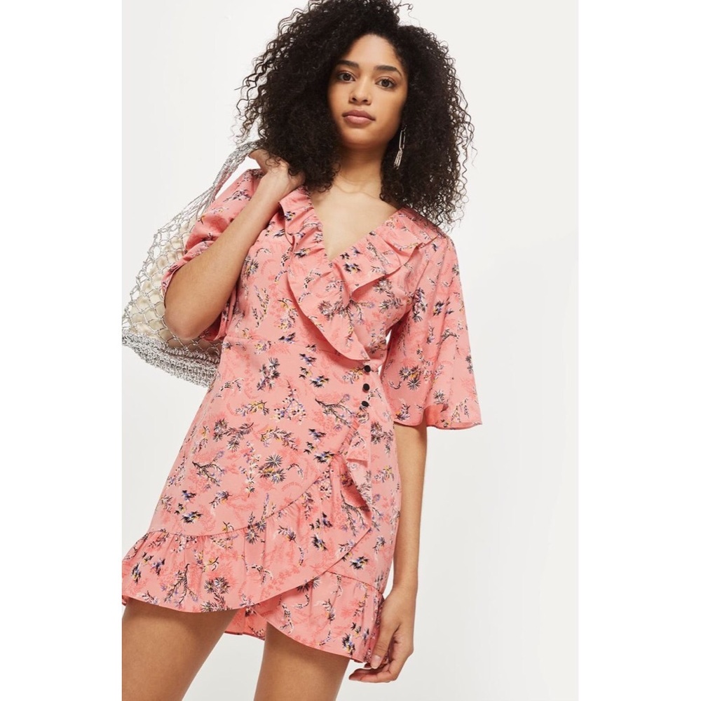 TOPSHOP Off Duty Pink Ruffle Tea Dress - Picture 6 of 8
